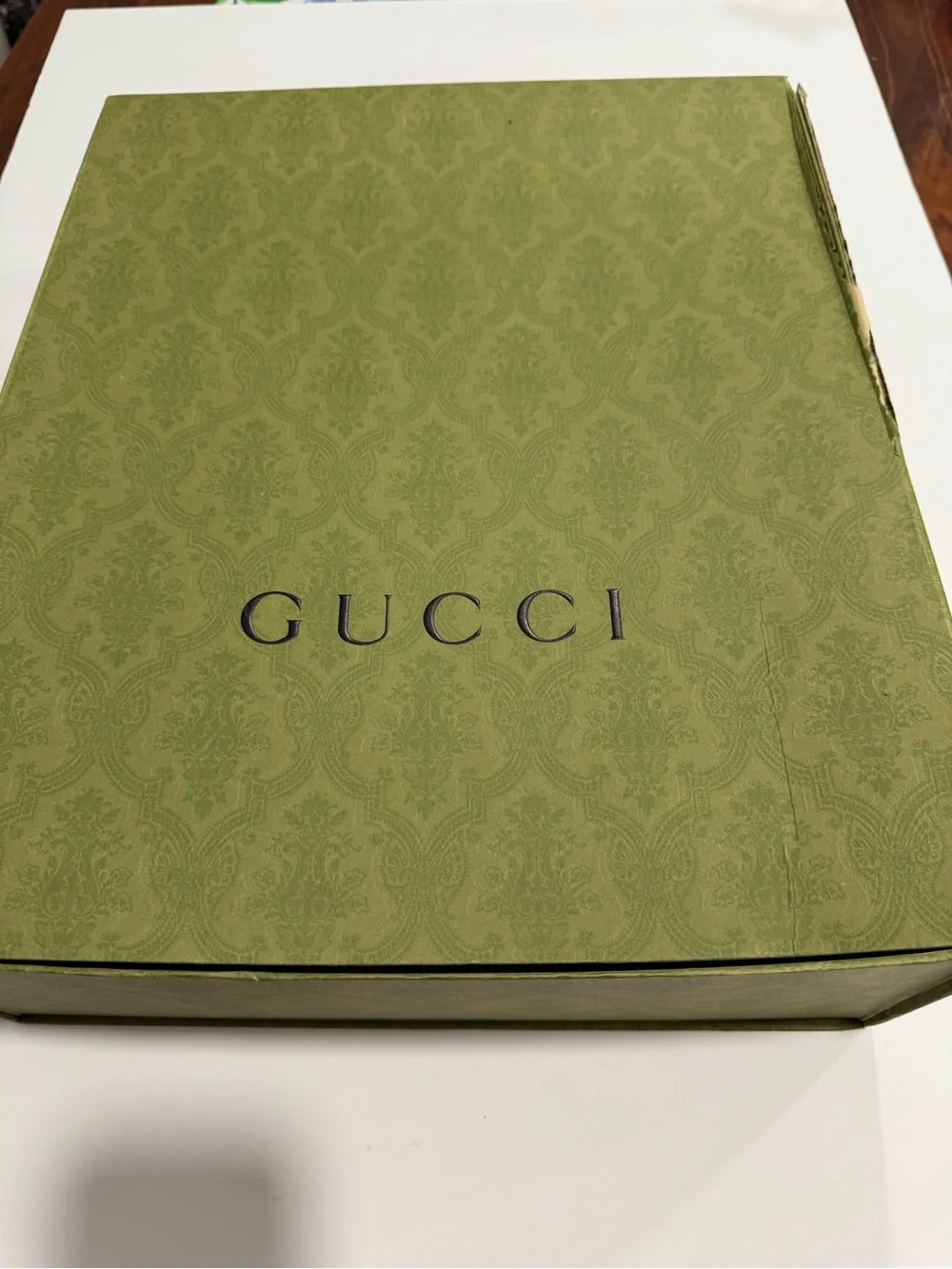 Gucci Ophedia Beige GG Supreme Canvas Tote with Brown Trim and Green-Red Web